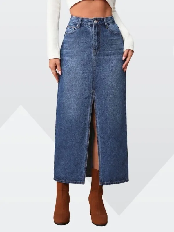 Blue_Denim_Regular_Solid_Skirt_For_Women