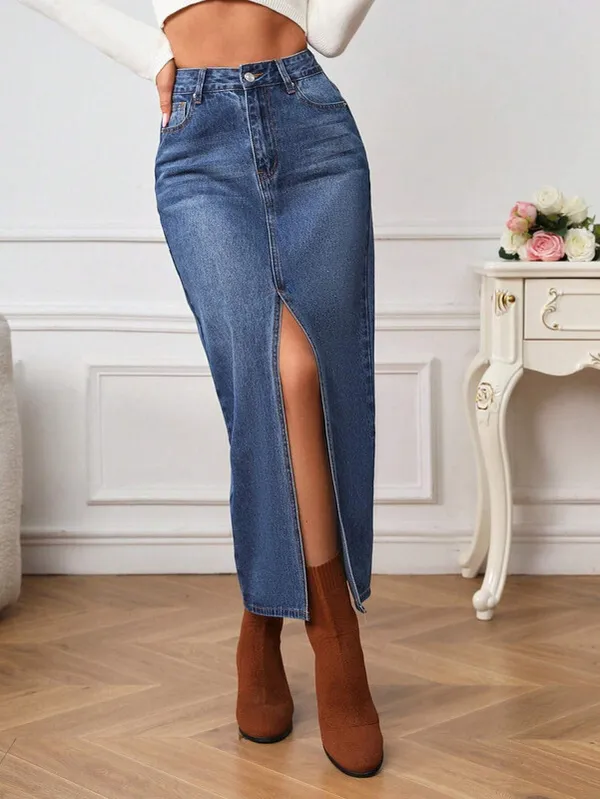 Blue_Denim_Regular_Solid_Skirt_For_Women