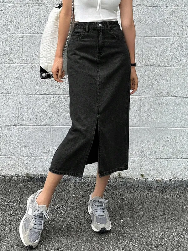 Black_Denim_Regular_Solid_Skirt_For_Women