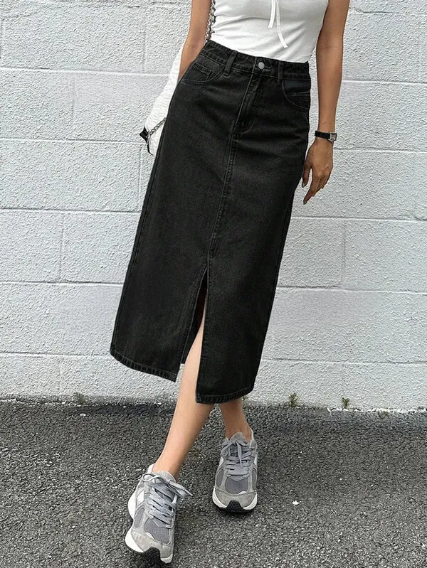 Black_Denim_Regular_Solid_Skirt_For_Women