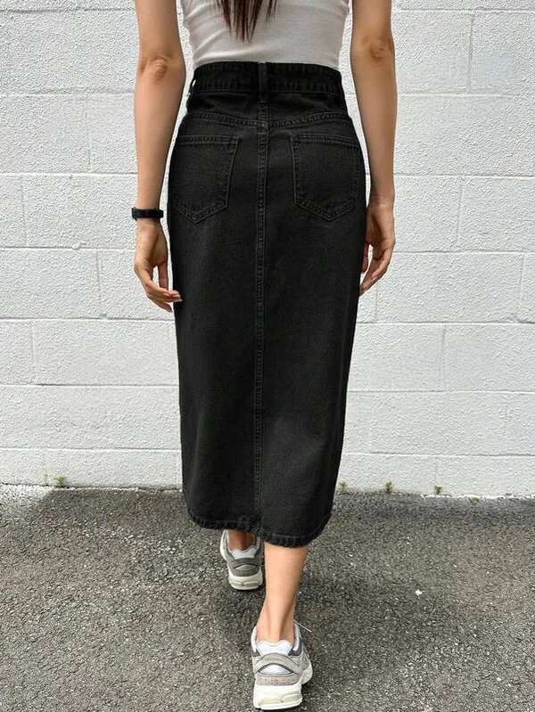 Black_Denim_Regular_Solid_Skirt_For_Women