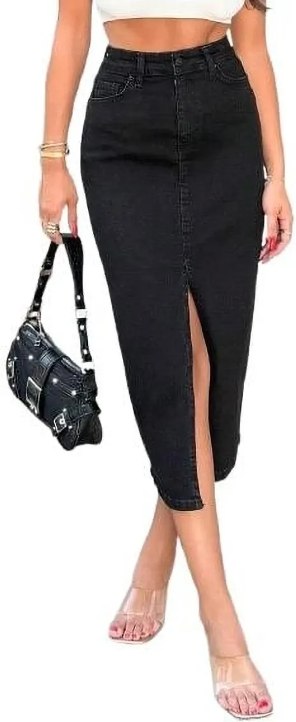 Black_Denim_Regular_Solid_Skirt_For_Women