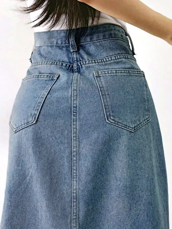 Blue_Denim_Regular_Solid_Skirt_For_Women