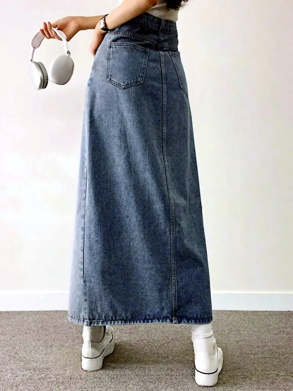Blue_Denim_Regular_Solid_Skirt_For_Women