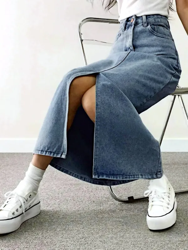 Blue_Denim_Regular_Solid_Skirt_For_Women