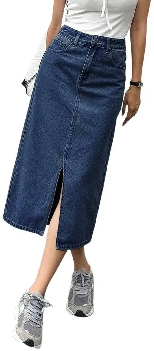 Blue_Denim_Regular_Solid_Skirt_For_Women