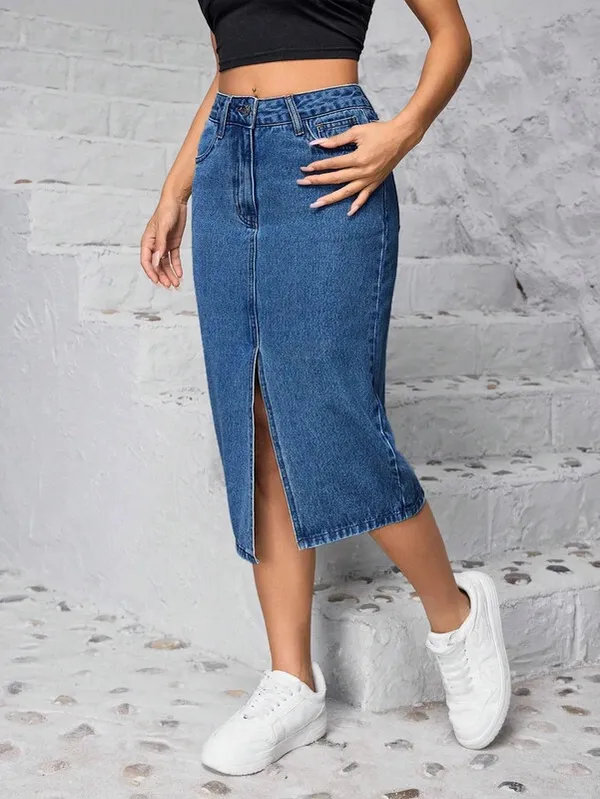 Dark_Blue_Denim_Regular_Solid_Skirt_For_Women