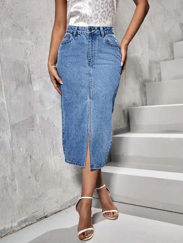 Blue_Denim_Regular_Solid_Skirt_For_Women