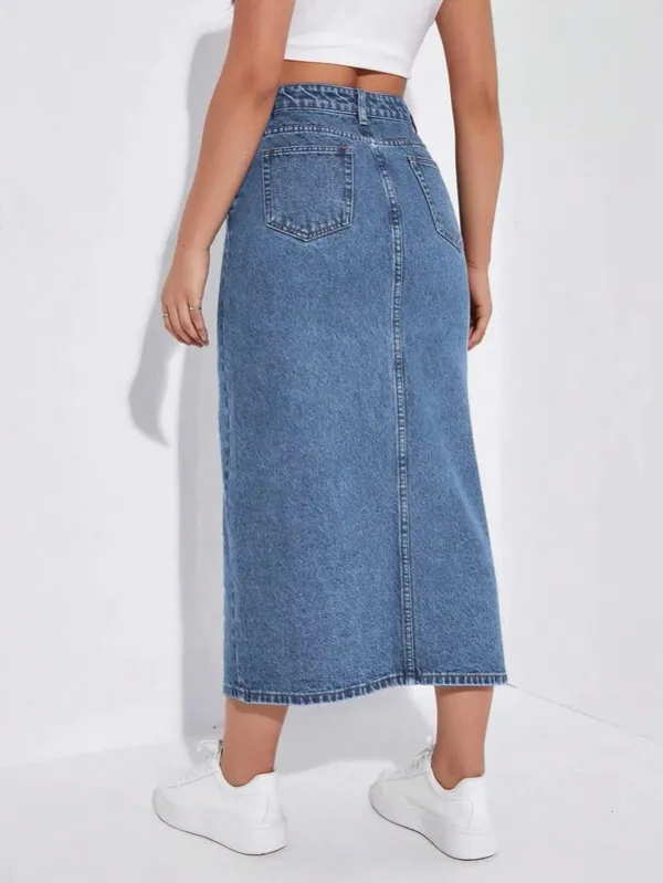 Blue_Denim_Regular_Solid_Skirt_For_Women