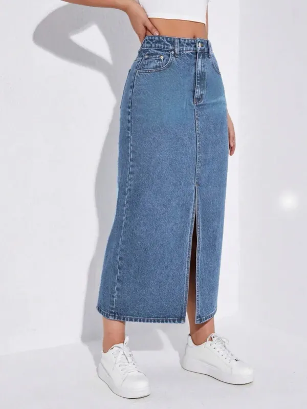 Blue_Denim_Regular_Solid_Skirt_For_Women