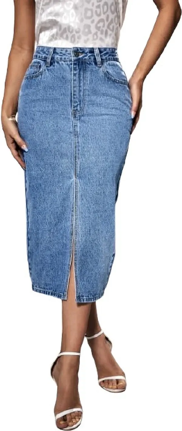 Light_Blue_Denim_Regular_Solid_Skirt_For_Women