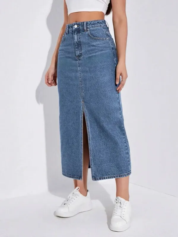 Light_Blue_Denim_Regular_Solid_Skirt_For_Women