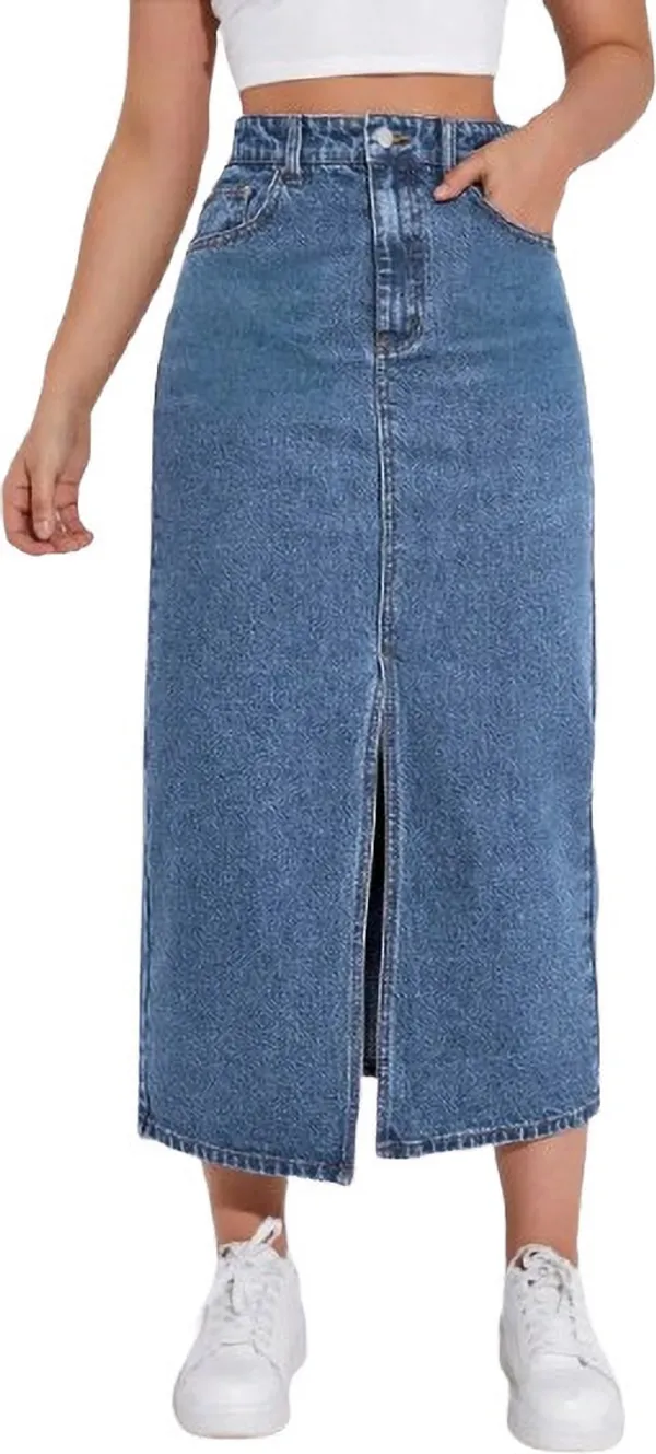 Light_Blue_Denim_Regular_Solid_Skirt_For_Women