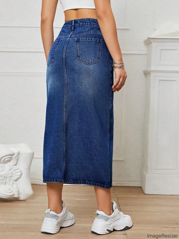 Blue_Denim_Regular_Solid_Skirt_For_Women
