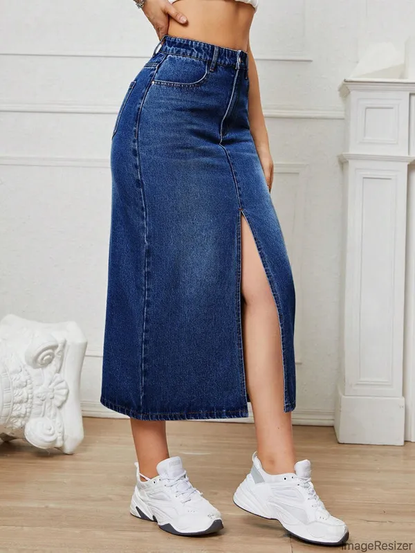 Dark_Blue_Denim_Regular_Solid_Skirt_For_Women