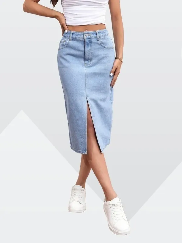 Light_Blue_Denim_Regular_Solid_Skirt_For_Women