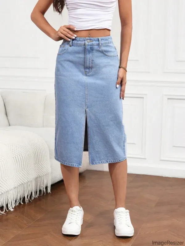 Light_Blue_Denim_Regular_Solid_Skirt_For_Women