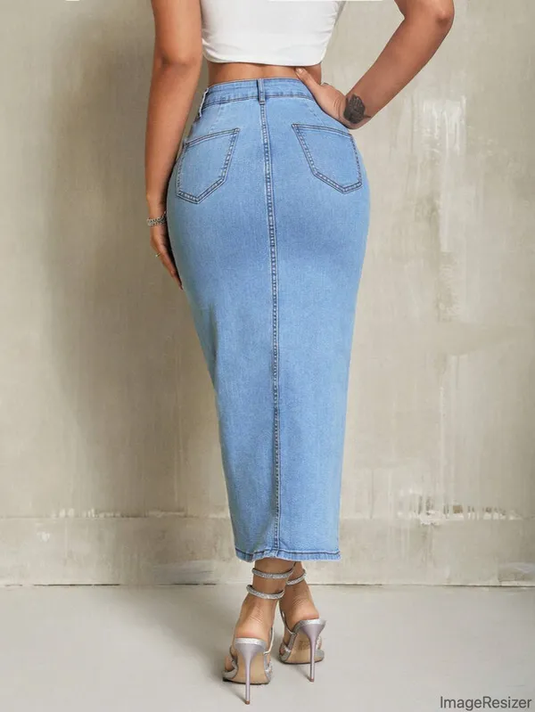 Light_Blue_Denim_Regular_Solid_Skirt_For_Women