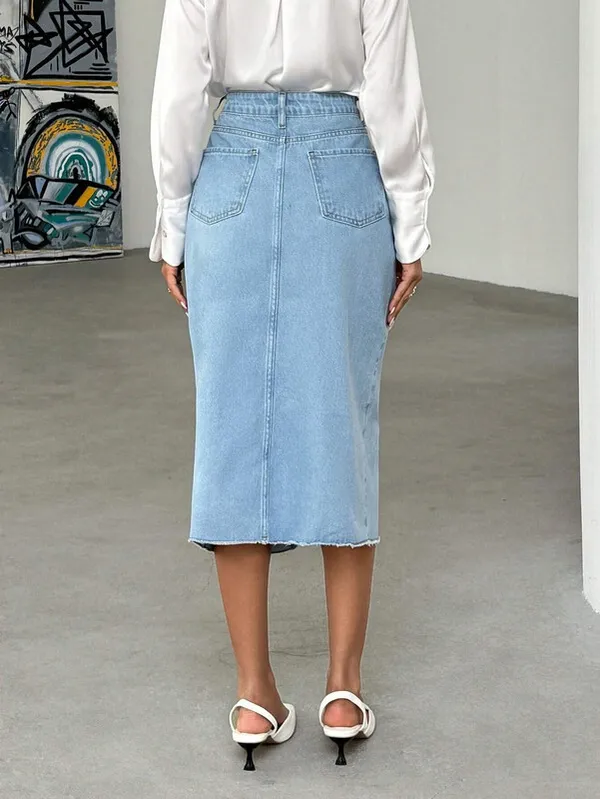 Blue_Denim_Regular_Solid_Skirt_For_Women