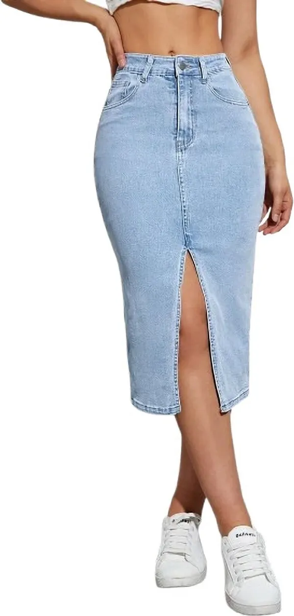 Blue_Denim_Regular_Solid_Skirt_For_Women