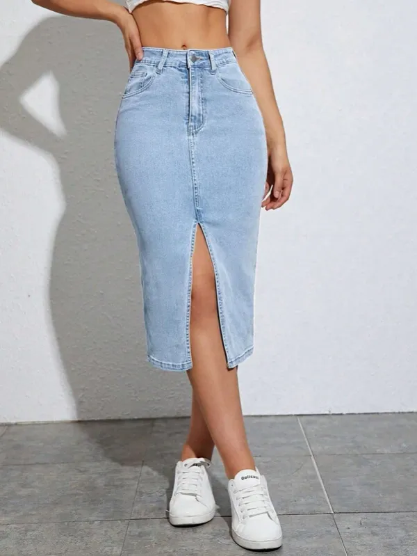 Blue_Denim_Regular_Solid_Skirt_For_Women