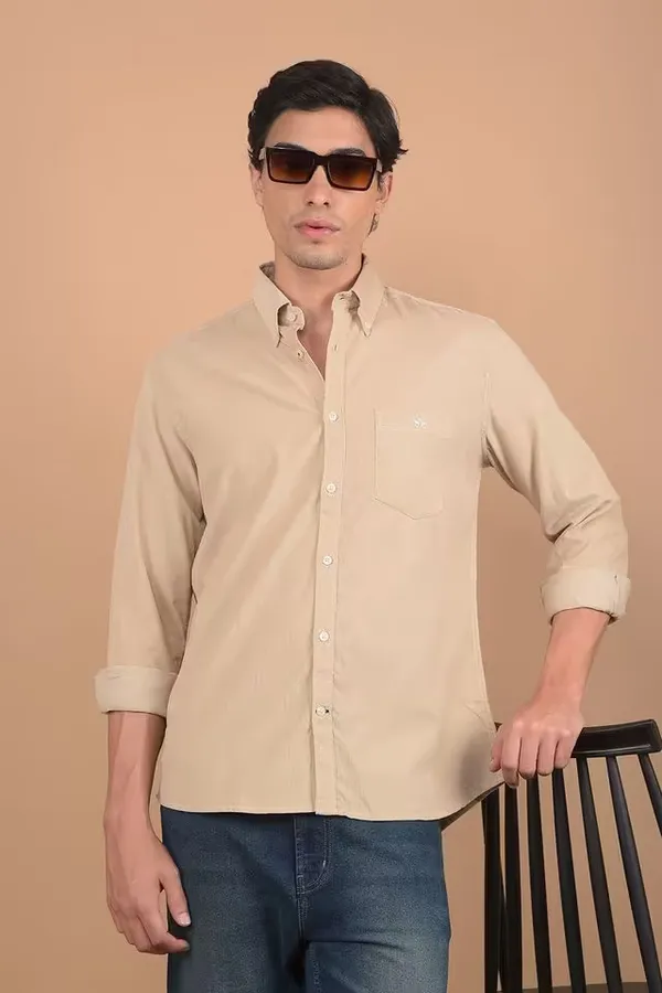 Lightly_Coffee_Solid_Cotton_Slim_Fit_Casual_Wear_Shirt_For_Men