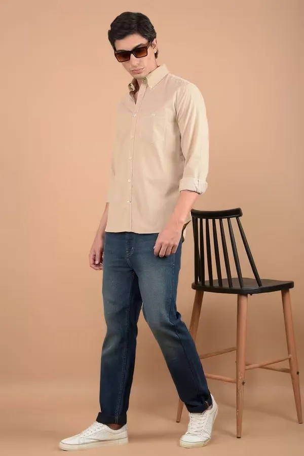 Lightly_Coffee_Solid_Cotton_Slim_Fit_Casual_Wear_Shirt_For_Men