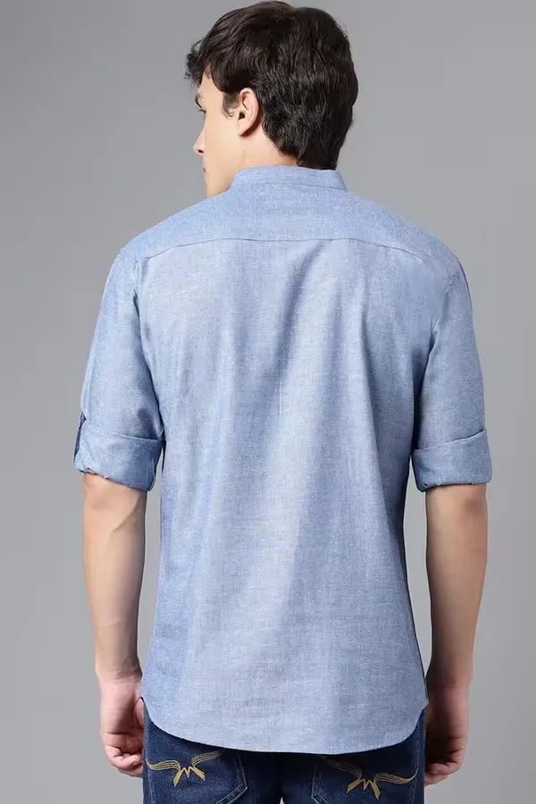 Blue_Solid_Cotton_Collared_Casual_Wear_Kurta_For_Men