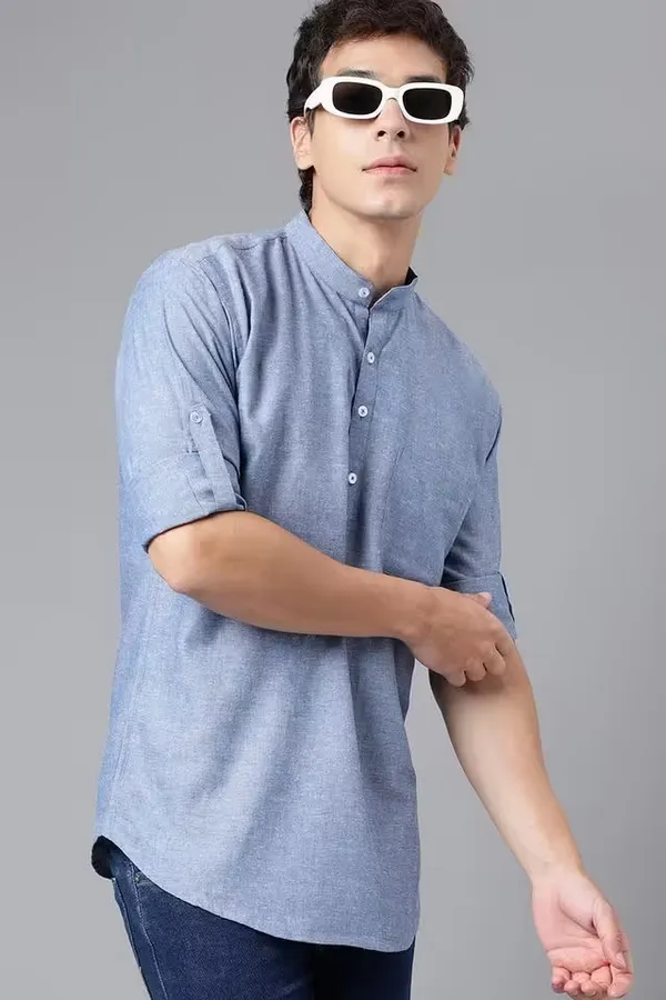 Blue_Solid_Cotton_Collared_Casual_Wear_Kurta_For_Men