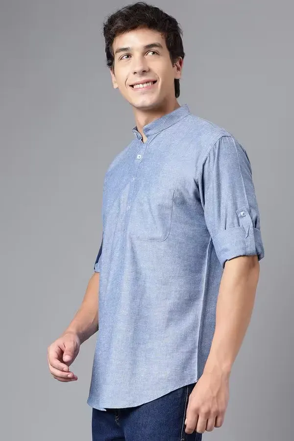 Blue_Solid_Cotton_Collared_Casual_Wear_Kurta_For_Men
