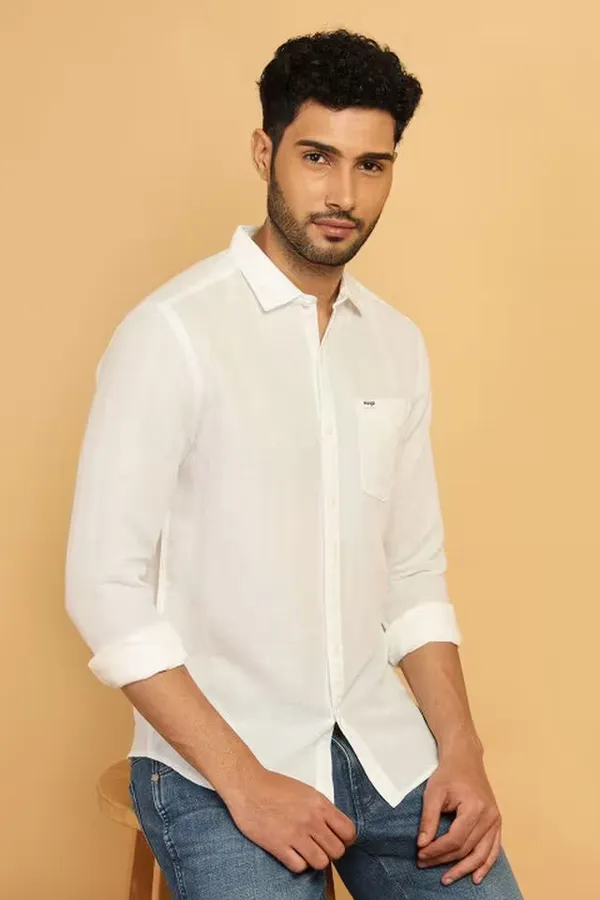 White_Solid_Cotton_Slim_Fit_Casual_Wear_Shirt_For_Men