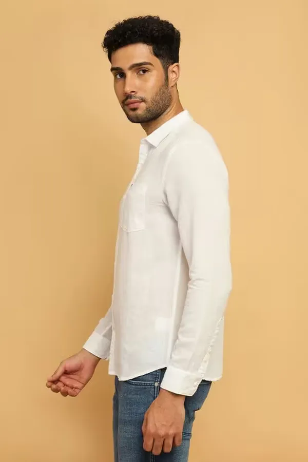 White_Solid_Cotton_Slim_Fit_Casual_Wear_Shirt_For_Men