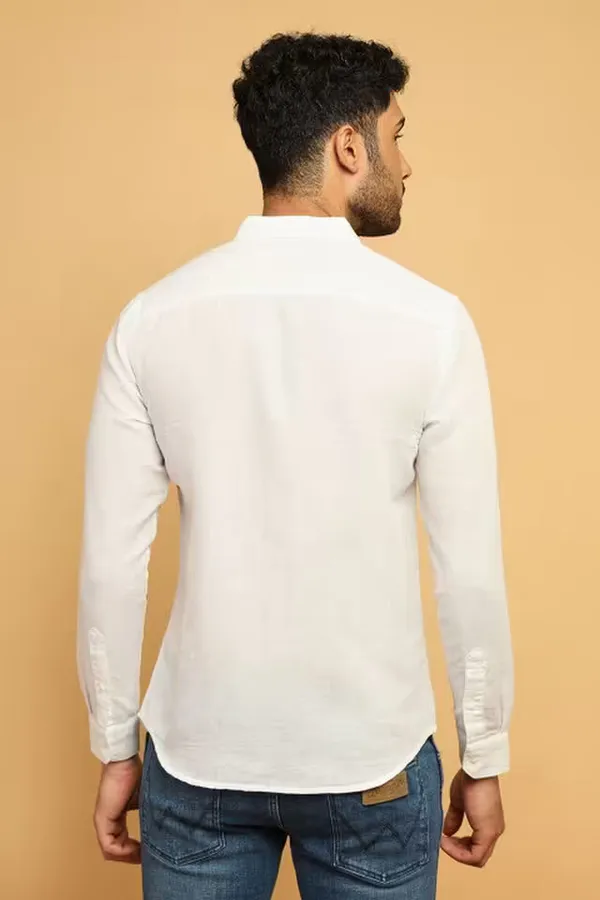 White_Solid_Cotton_Slim_Fit_Casual_Wear_Shirt_For_Men