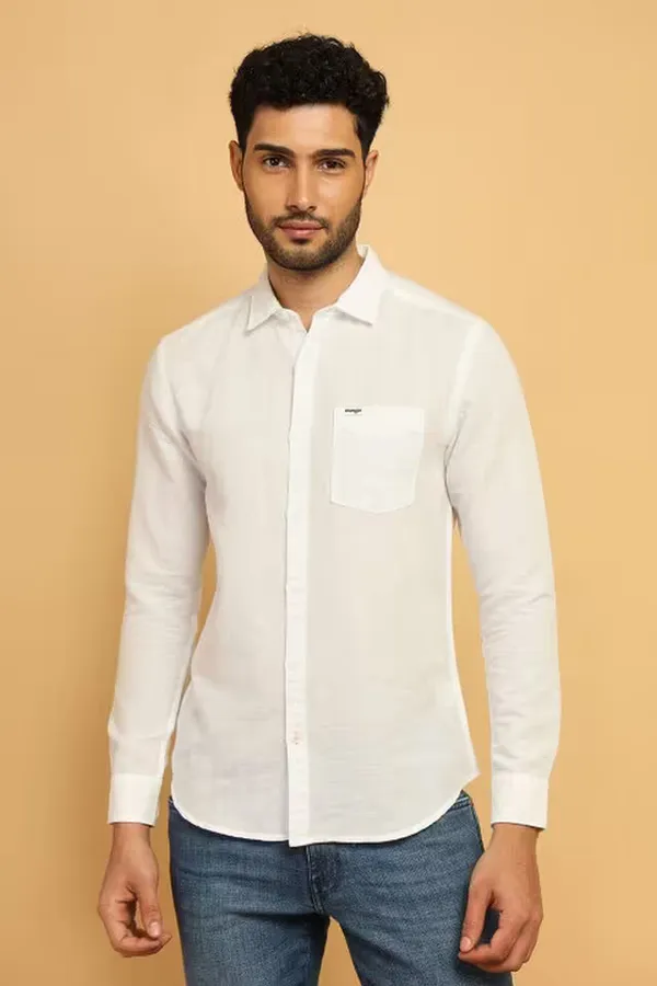 White_Solid_Cotton_Slim_Fit_Casual_Wear_Shirt_For_Men