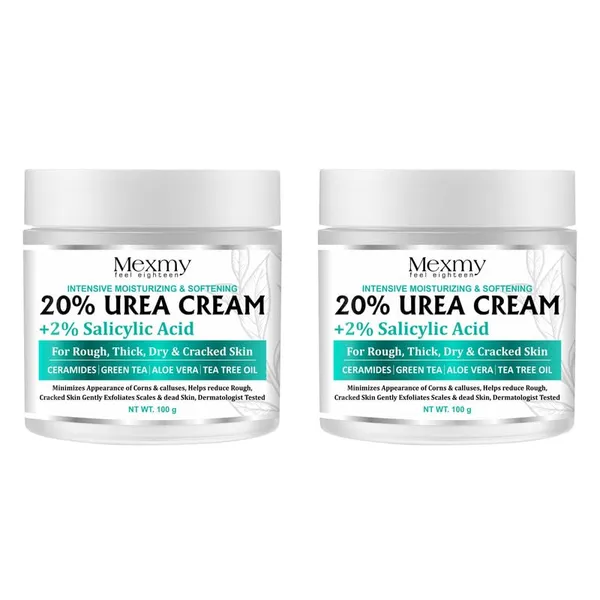 Mexmy_20%_Urea_Cream_+_2%_Salicylic_Acid_for_Cracked_Heels,_Calluses,_Corns_&_Dry_Skin_|_Intensive_Moisturizing_Cream_with_Ceramides,_Green_Tea,_Aloe_Vera_&_Tea_Tree_Oil_|_100g_(Pack_of_2)