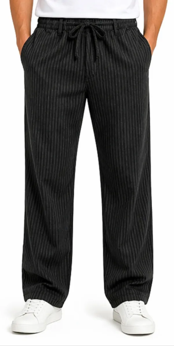Elite_Stripes_Cotton_Linen_Pants_For_Men_-_Black