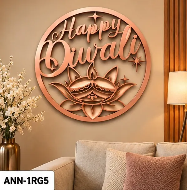 Decorative_"Happy_Diwali"_Diya_&_Lotus_Round_Wall_Hanging_Rose_Gold_color