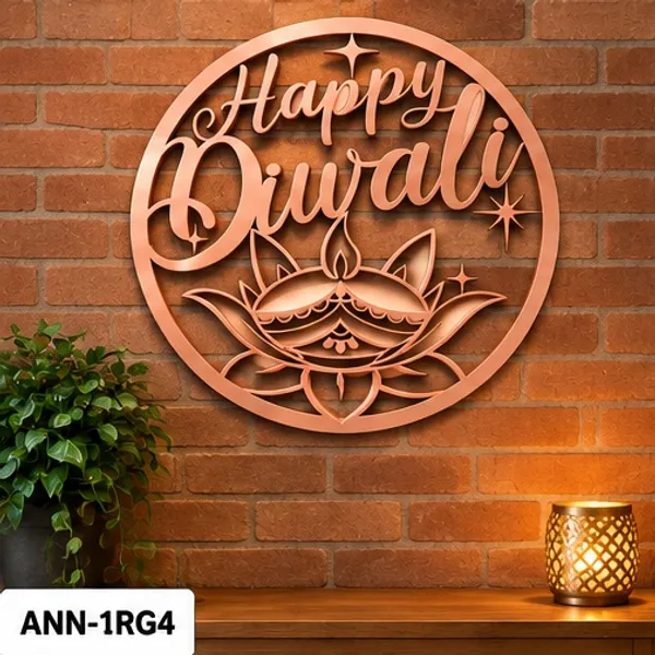Decorative_"Happy_Diwali"_Diya_&_Lotus_Round_Wall_Hanging_Rose_Gold_color