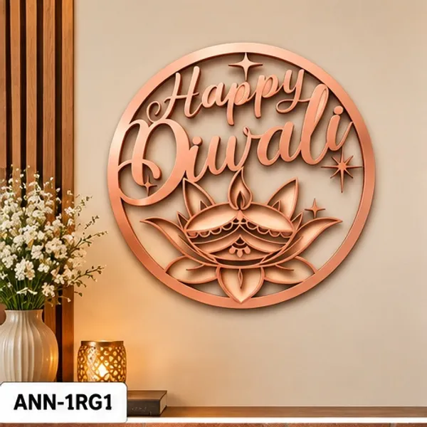 Decorative_"Happy_Diwali"_Diya_&_Lotus_Round_Wall_Hanging_Rose_Gold_color