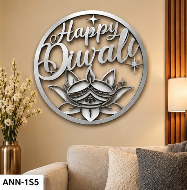 Decorative_"Happy_Diwali"_Diya_&_Lotus_Round_Wall_Hanging_SIlver