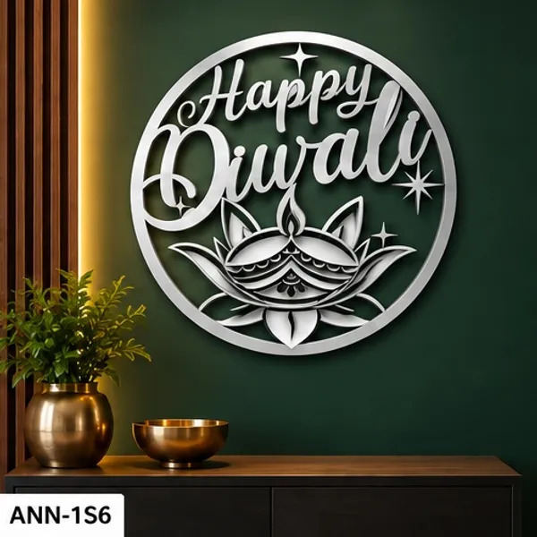 Decorative_"Happy_Diwali"_Diya_&_Lotus_Round_Wall_Hanging_SIlver