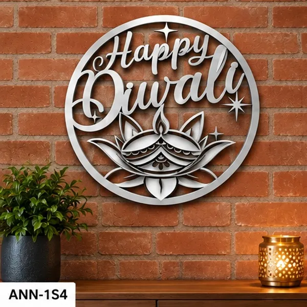 Decorative_"Happy_Diwali"_Diya_&_Lotus_Round_Wall_Hanging_SIlver