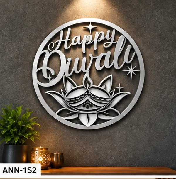 Decorative_"Happy_Diwali"_Diya_&_Lotus_Round_Wall_Hanging_SIlver