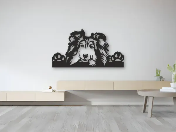 Stylish_Black_Wooden_Wall_Art_of_a_Playful_Dog_in_Modern_Home_Decor"