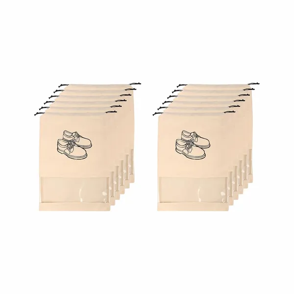 Pack_of_12_Non-Woven_Travel_Shoe_Cover_For_Storage_Set_Of_12_|_Shoe_Bag_|_Shoe_Cover_For_Travelling_|_Big_Size_Single_(12_X_16_Inches)_With_Transparent_Window_(Ivory,_Pack_Of_12)