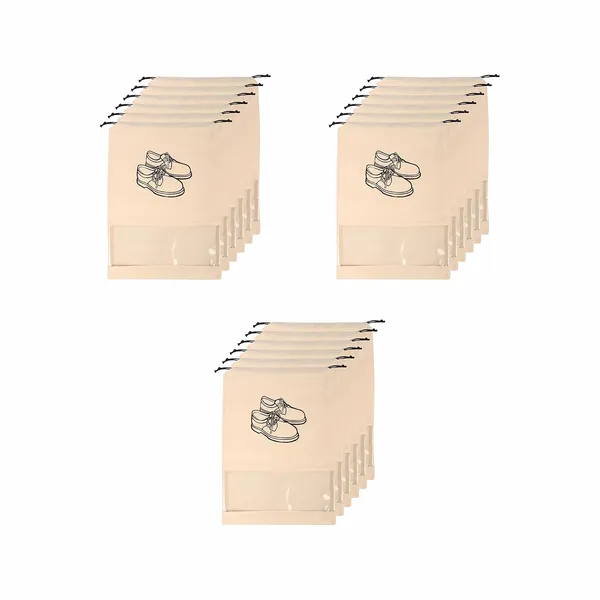 Set_of_18_Non-Woven_Travel_Shoe_Cover_For_Storage_|_Shoe_Bag_|_Shoe_Cover_For_Travelling_|_Big_Size_Single_(12_X_16_Inches)_With_Transparent_Window_(Ivory,_Pack_Of_18)
