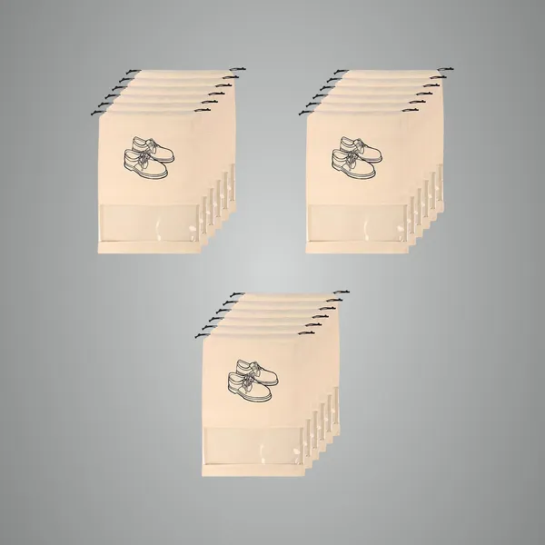 Set_of_18_Non-Woven_Travel_Shoe_Cover_For_Storage_|_Shoe_Bag_|_Shoe_Cover_For_Travelling_|_Big_Size_Single_(12_X_16_Inches)_With_Transparent_Window_(Ivory,_Pack_Of_18)