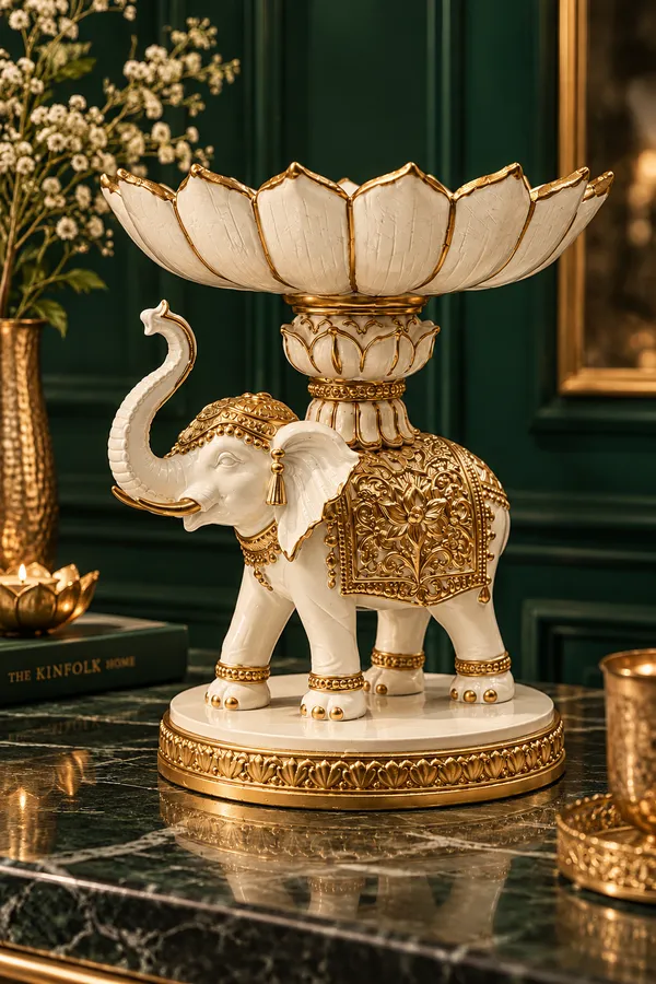 White_And_Gold_Elephant_Lotus_Decorative_Showpiece