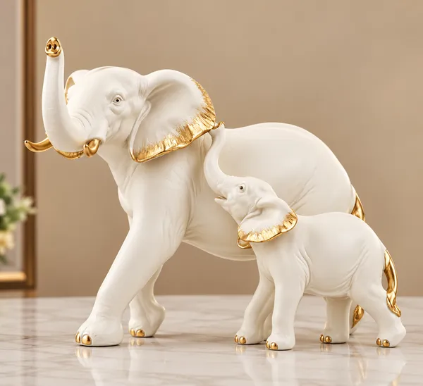 White_Gold_Accent_Elephant_Figurine_Set