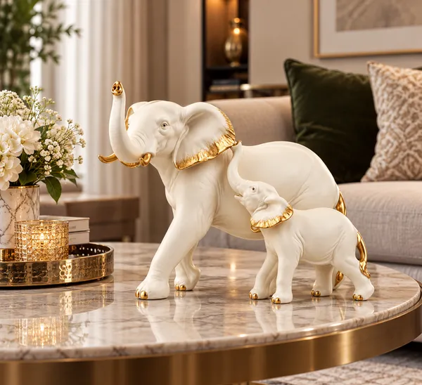 White_Gold_Accent_Elephant_Figurine_Set